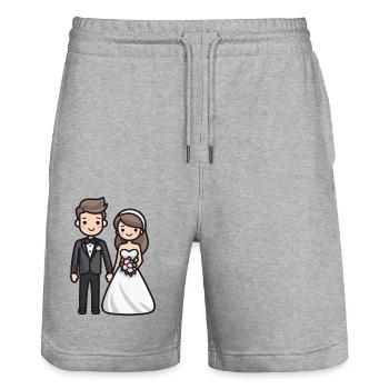 Jeunes mariés, Mariage, Mariée, Marié - Short de jogging bio TRAINER Stanley/Stella unisexe - gris chiné - Devant - Nik (191cm) & Marisol (170cm)