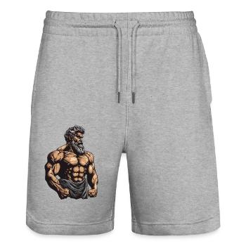 Muscles Bodybuilder Workout Gym - Stanley/Stella Trainer Unisex Organic Jogging Shorts - heather grey - Front - Nik (191cm) & Marisol (170cm)
