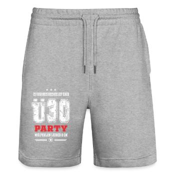 ich war noch nie auf einer Ü30 Party, lustig - Stanley/Stella Unisex Bio Joggingshorts Trainer  - Grau meliert - Vorne - Nik (191cm) & Marisol (170cm)