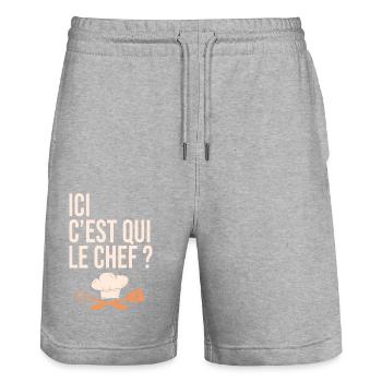 cuisine c est qui le chef humour cuisinier - Short de jogging bio TRAINER Stanley/Stella unisexe - gris chiné - Devant - Nik (191cm) & Marisol (170cm)