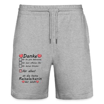 Beste Reiseleiterin Danke Dankeschön zum Abschied - Stanley/Stella Unisex Bio Joggingshorts Trainer  - Grau meliert - Vorne - Nik (191cm) & Marisol (170cm)
