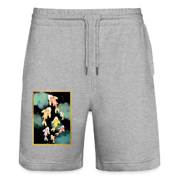 Carpes Koï nuit dorée - Short de jogging bio TRAINER Stanley/Stella unisexe - gris chiné - Devant - Nik (191cm) & Marisol (170cm)
