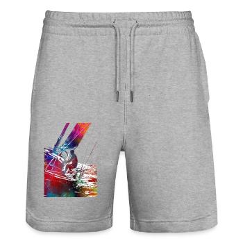 Art de course de yacht sport #yachting - Short de jogging bio TRAINER Stanley/Stella unisexe - gris chiné - Devant - Nik (191cm) & Marisol (170cm)