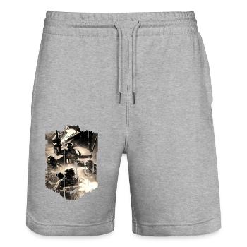 computer pc game technology gamer gaming modern - Stanley/Stella Trainer Unisex Organic Jogging Shorts - heather grey - Front - Nik (191cm) & Marisol (170cm)