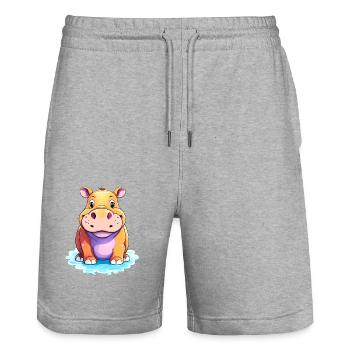 Hippopotame Hippopotame Mignon - Short de jogging bio TRAINER Stanley/Stella unisexe - gris chiné - Devant - Nik (191cm) & Marisol (170cm)