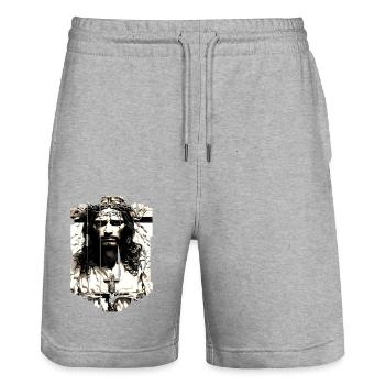 jesus bibel christliche religion christliches kreuz christlich - Stanley/Stella Unisex Bio Joggingshorts Trainer  - Grau meliert - Vorne - Nik (191cm) & Marisol (170cm)