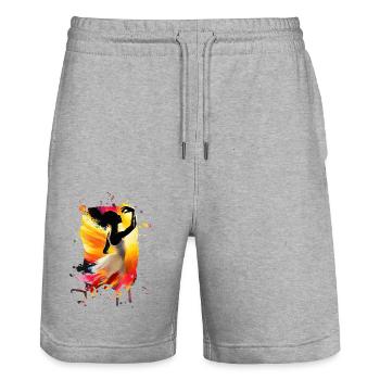 Belle femme peinture art visage femme colorée - Short de jogging bio TRAINER Stanley/Stella unisexe - gris chiné - Devant - Nik (191cm) & Marisol (170cm)