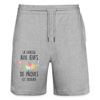La chasse aux œufs de pâques / cadeau pâques - Short de jogging bio TRAINER Stanley/Stella unisexe - gris chiné - Devant - Nik (191cm) & Marisol (170cm)