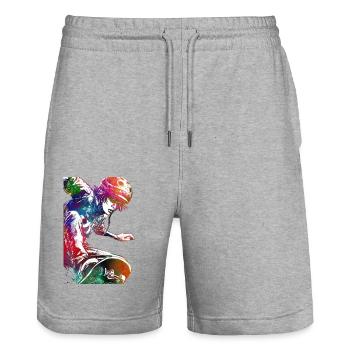 Skateboard #skate #skateboard #sport - Stanley/Stella Unisex Bio Joggingshorts Trainer  - Grau meliert - Vorne - Nik (191cm) & Marisol (170cm)