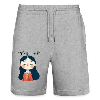 Yes or no? Ist es ein Baby? - Stanley/Stella Unisex Bio Joggingshorts Trainer  - Grau meliert - Vorne - Nik (191cm) & Marisol (170cm)