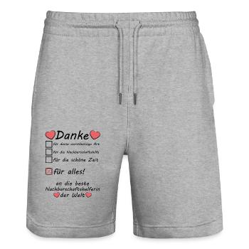 Nachbarschaftshelferin Nachbarschaftshilfe Danke - Stanley/Stella Unisex Bio Joggingshorts Trainer  - Grau meliert - Vorne - Nik (191cm) & Marisol (170cm)