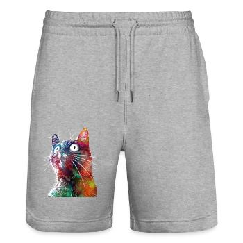 Lustige Katze2 - Stanley/Stella Unisex Bio Joggingshorts Trainer  - Grau meliert - Vorne - Nik (191cm) & Marisol (170cm)