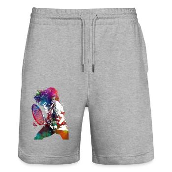 Tennisspieler Sport Kunst #tennis #sport - Stanley/Stella Unisex Bio Joggingshorts Trainer  - Grau meliert - Vorne - Nik (191cm) & Marisol (170cm)