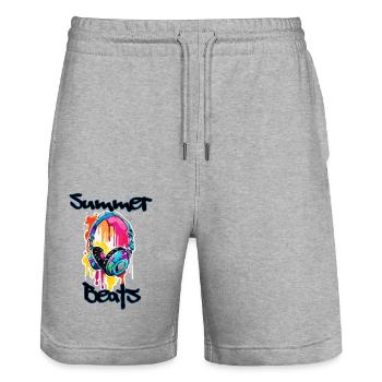 Headphones / Audio / Music / Sound / Cool - Stanley/Stella Trainer Unisex Organic Jogging Shorts - heather grey - Front - Nik (191cm) & Marisol (170cm)