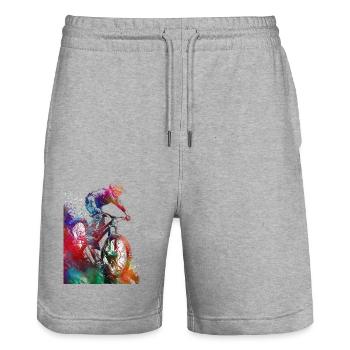 Rider de BMX #sport #bike - Short de jogging bio TRAINER Stanley/Stella unisexe - gris chiné - Devant - Nik (191cm) & Marisol (170cm)