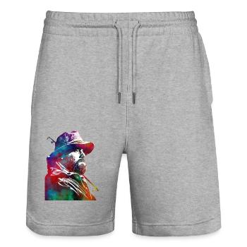 Pêche, sport, art, #fishing - Short de jogging bio TRAINER Stanley/Stella unisexe - gris chiné - Devant - Nik (191cm) & Marisol (170cm)