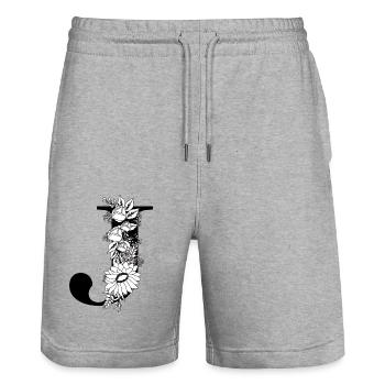 Blumen schwarz-weiß Buchstabe j - Stanley/Stella Unisex Bio Joggingshorts Trainer  - Grau meliert - Vorne - Nik (191cm) & Marisol (170cm)