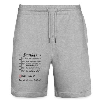 Informatikerin Danke für alles Abschied Ruhestand - Stanley/Stella Unisex Bio Joggingshorts Trainer  - Grau meliert - Vorne - Nik (191cm) & Marisol (170cm)