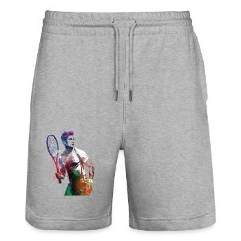 Joueur de tennis sport art #tennis #sport - Short de jogging bio TRAINER Stanley/Stella unisexe - gris chiné - Devant - Nik (191cm) & Marisol (170cm)