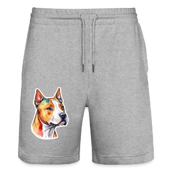 American Staffordshire Terrier Wasserfarben - Stanley/Stella Unisex Bio Joggingshorts Trainer  - Grau meliert - Vorne - Nik (191cm) & Marisol (170cm)