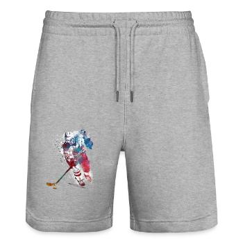 Joueur de hockey sportif - Short de jogging bio TRAINER Stanley/Stella unisexe - gris chiné - Devant - Nik (191cm) & Marisol (170cm)