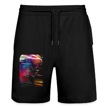 Sport cycling art - Stanley/Stella Trainer Unisex Organic Jogging Shorts - black - Front - Nik (191cm) & Marisol (170cm)
