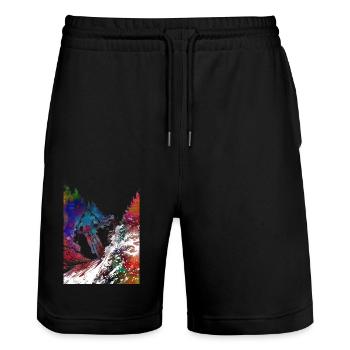 Mountain bikers sport art - Stanley/Stella Trainer Unisex Organic Jogging Shorts - black - Front - Nik (191cm) & Marisol (170cm)