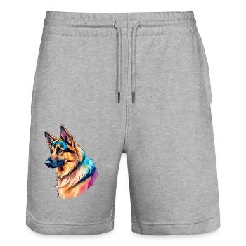 Berger Allemand Aquarelle - Short de jogging bio TRAINER Stanley/Stella unisexe - gris chiné - Devant - Nik (191cm) & Marisol (170cm)