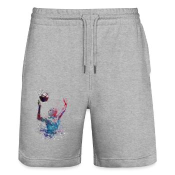 #sport #waterpolo sport de water-polo - Short de jogging bio TRAINER Stanley/Stella unisexe - gris chiné - Devant - Nik (191cm) & Marisol (170cm)