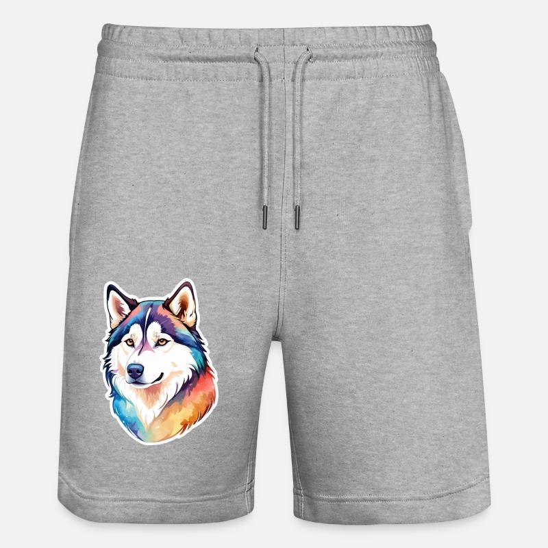 Husky de Sibérie Aquarelles - Short de jogging bio TRAINER Stanley/Stella unisexe - gris chiné