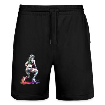 Fitness sport art - Stanley/Stella Trainer Unisex Organic Jogging Shorts - black - Front - Nik (191cm) & Marisol (170cm)