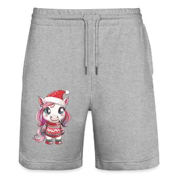 Unicorn Christmas - Stanley/Stella Trainer Unisex Organic Jogging Shorts - heather grey - Front - Nik (191cm) & Marisol (170cm)