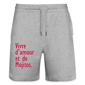 Leben von Liebe und Mojitos - Stanley/Stella Unisex Bio Joggingshorts Trainer  - Grau meliert - Vorne - Nik (191cm) & Marisol (170cm)
