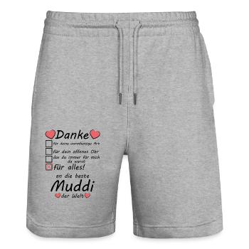 Beste Muddi der Welt Danke sagen Muttertag - Stanley/Stella Unisex Bio Joggingshorts Trainer  - Grau meliert - Vorne - Nik (191cm) & Marisol (170cm)