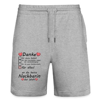 Nachbarin wegen Party Baulärm Danke sagen - Stanley/Stella Unisex Bio Joggingshorts Trainer  - Grau meliert - Vorne - Nik (191cm) & Marisol (170cm)