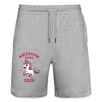 Awesome Since 2020 - Kids Birthday Unicorn - Stanley/Stella Trainer Unisex Organic Jogging Shorts - heather grey - Front - Nik (191cm) & Marisol (170cm)