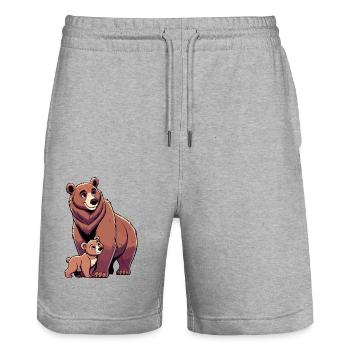 Brown bear mother and child - Stanley/Stella Trainer Unisex Organic Jogging Shorts - heather grey - Front - Nik (191cm) & Marisol (170cm)