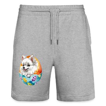 Poméranien Poméranien Aquarelle de Pâques - Short de jogging bio TRAINER Stanley/Stella unisexe - gris chiné - Devant - Nik (191cm) & Marisol (170cm)