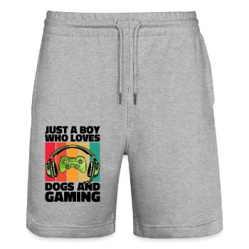Gamer et Chiens : Jeux Vidéo et Fidélité Canine - Short de jogging bio TRAINER Stanley/Stella unisexe - gris chiné - Devant - Nik (191cm) & Marisol (170cm)