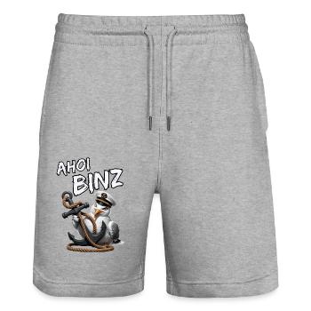 Ohé Binz ! mouette drôle avec ancre - Short de jogging bio TRAINER Stanley/Stella unisexe - gris chiné - Devant - Nik (191cm) & Marisol (170cm)