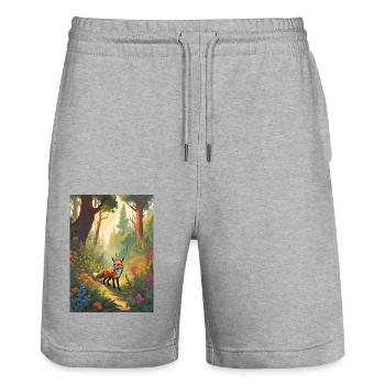 Fuchs im Wald Grün Märchen - Stanley/Stella Unisex Bio Joggingshorts Trainer  - Grau meliert - Vorne - Nik (191cm) & Marisol (170cm)
