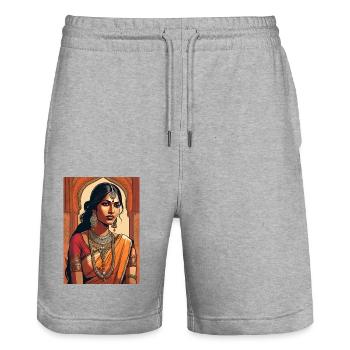 India indische Frau schöne Punjab - Stanley/Stella Unisex Bio Joggingshorts Trainer  - Grau meliert - Vorne - Nik (191cm) & Marisol (170cm)
