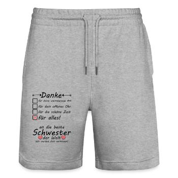 Schwester zieht aus weg Auszug zum Abschied Danke - Stanley/Stella Unisex Bio Joggingshorts Trainer  - Grau meliert - Vorne - Nik (191cm) & Marisol (170cm)