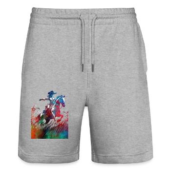 Horse Rider Sport Kunst #rider #horse #sport - Stanley/Stella Unisex Bio Joggingshorts Trainer  - Grau meliert - Vorne - Nik (191cm) & Marisol (170cm)