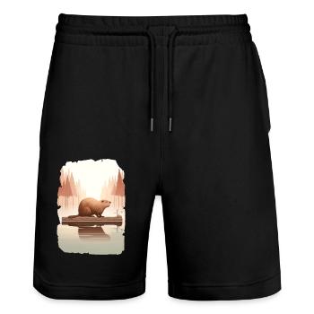 Biber - Stanley/Stella Unisex Bio Joggingshorts Trainer  - Schwarz - Vorne - Nik (191cm) & Marisol (170cm)