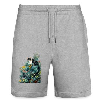 Cat on the Christmas tree - Stanley/Stella Trainer Unisex Organic Jogging Shorts - heather grey - Front - Nik (191cm) & Marisol (170cm)