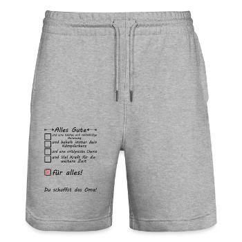 Krebskranke Oma Krankenhausbesuch zur Aufmunterung - Stanley/Stella Unisex Bio Joggingshorts Trainer  - Grau meliert - Vorne - Nik (191cm) & Marisol (170cm)