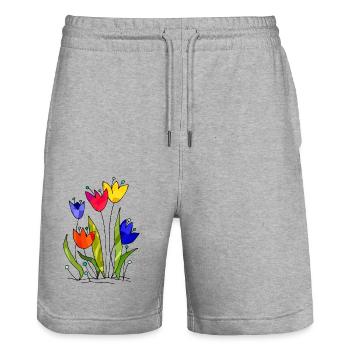Blumen - Stanley/Stella Unisex Bio Joggingshorts Trainer  - Grau meliert - Vorne - Nik (191cm) & Marisol (170cm)