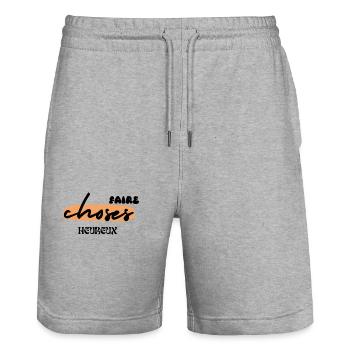 faire choses heureux - Short de jogging bio TRAINER Stanley/Stella unisexe - gris chiné - Devant - Nik (191cm) & Marisol (170cm)