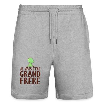Je Vais être Grand Frère - Annonce Grand Frère - Short de jogging bio TRAINER Stanley/Stella unisexe - gris chiné - Devant - Nik (191cm) & Marisol (170cm)